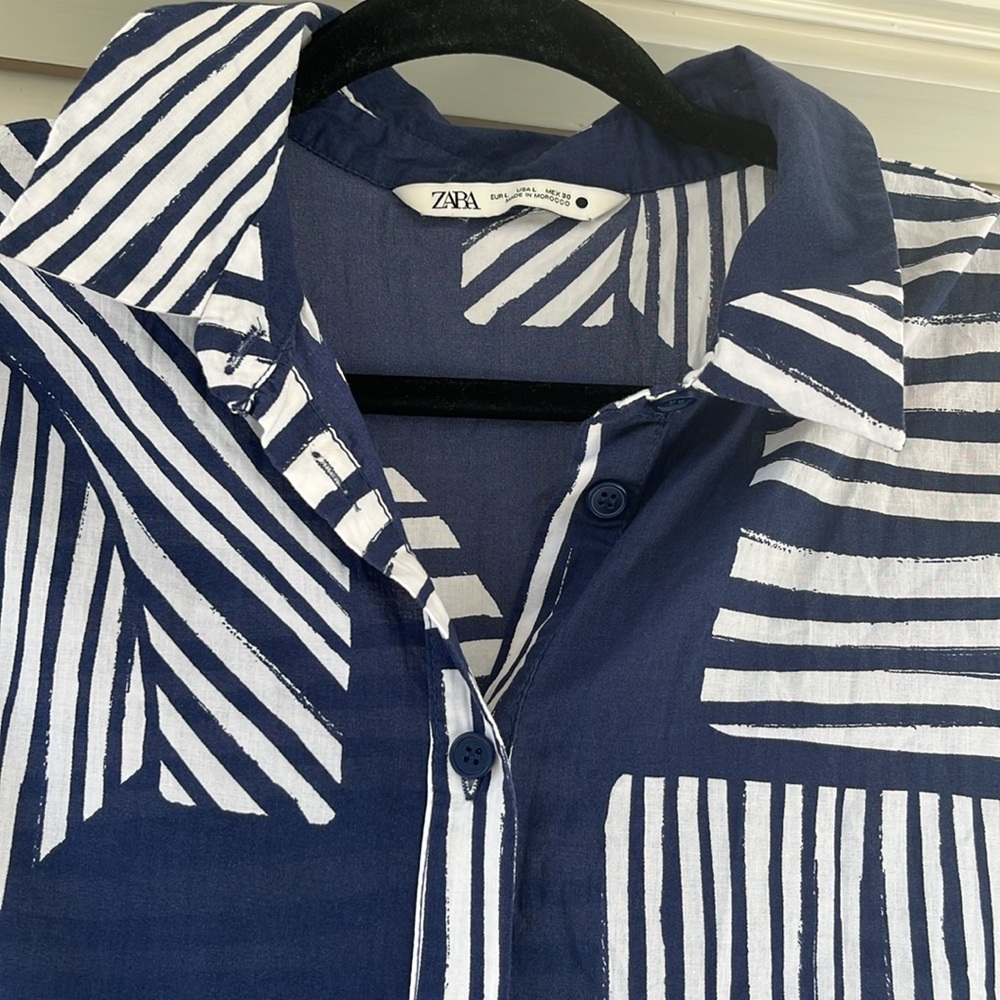 Zara Geometric Lightweight Shirt Midi Dress - Picture 6 of 9